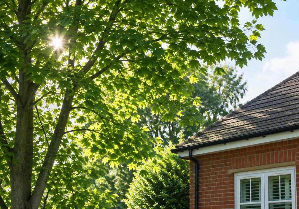 Shade from trees and buildings